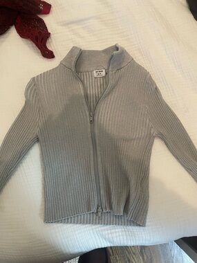 Cotton On Women's Light Gray Ribbed Zip Cardigan